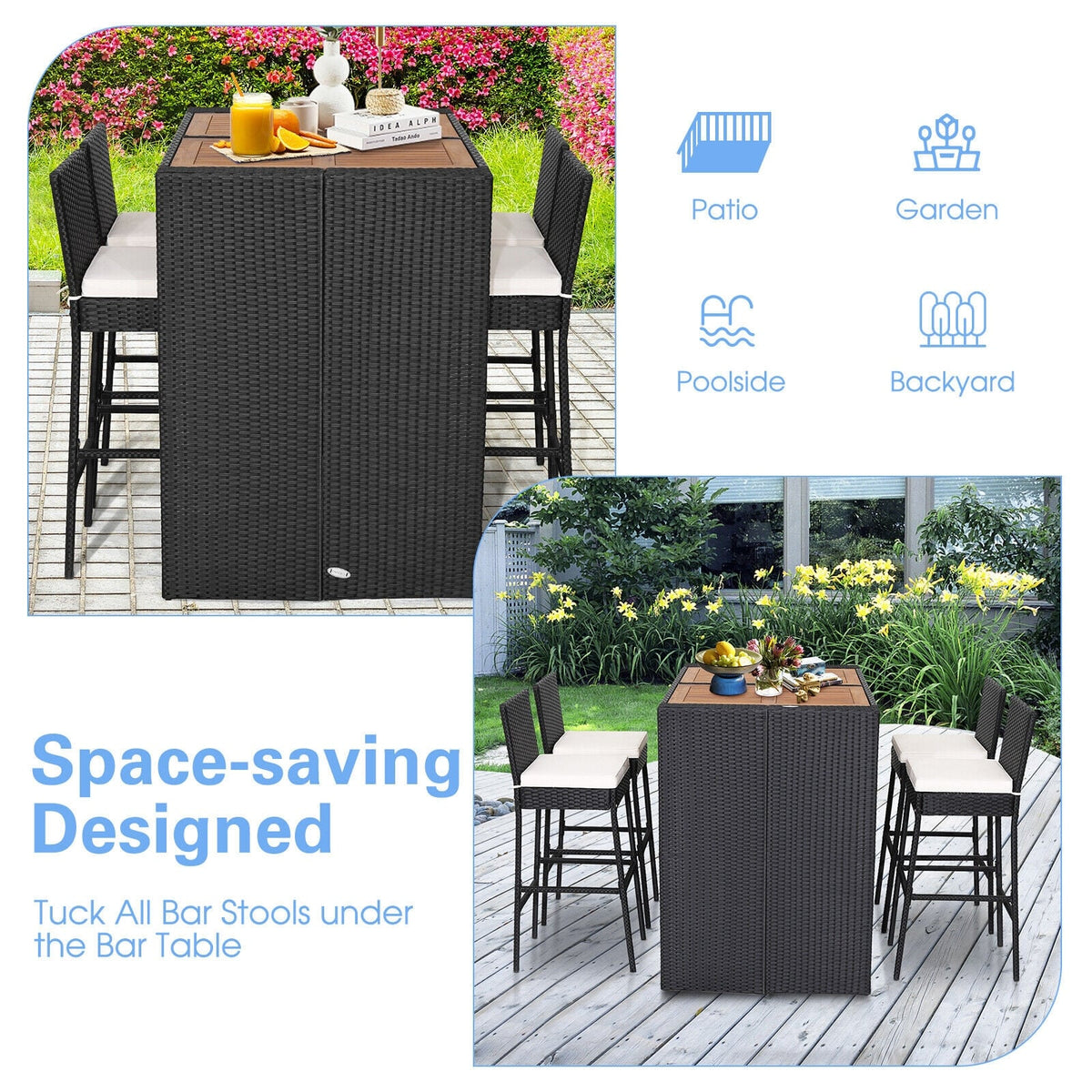 5 Pieces Patio Acacia Wood Dining Set-Outdoor Bar Furniture-DECOROLALA
