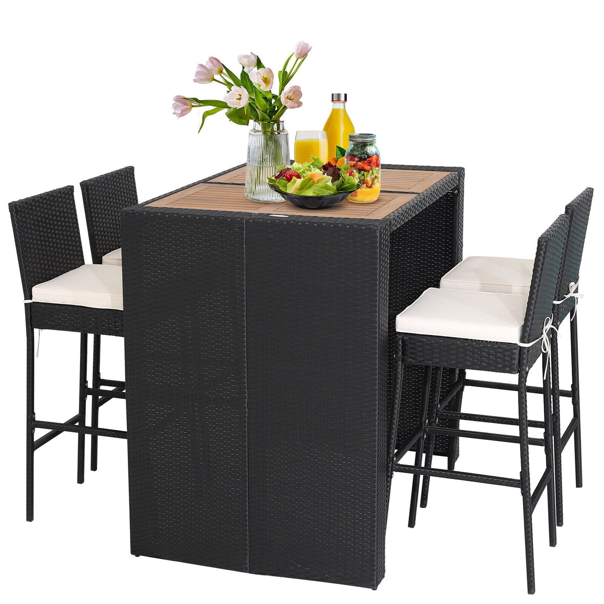 5 Pieces Patio Acacia Wood Dining Set-Outdoor Bar Furniture-DECOROLALA