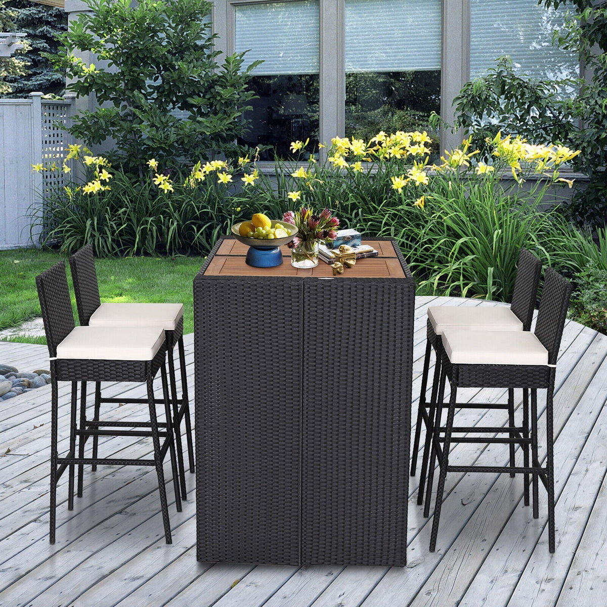 5 Pieces Patio Acacia Wood Dining Set-Outdoor Bar Furniture-DECOROLALA