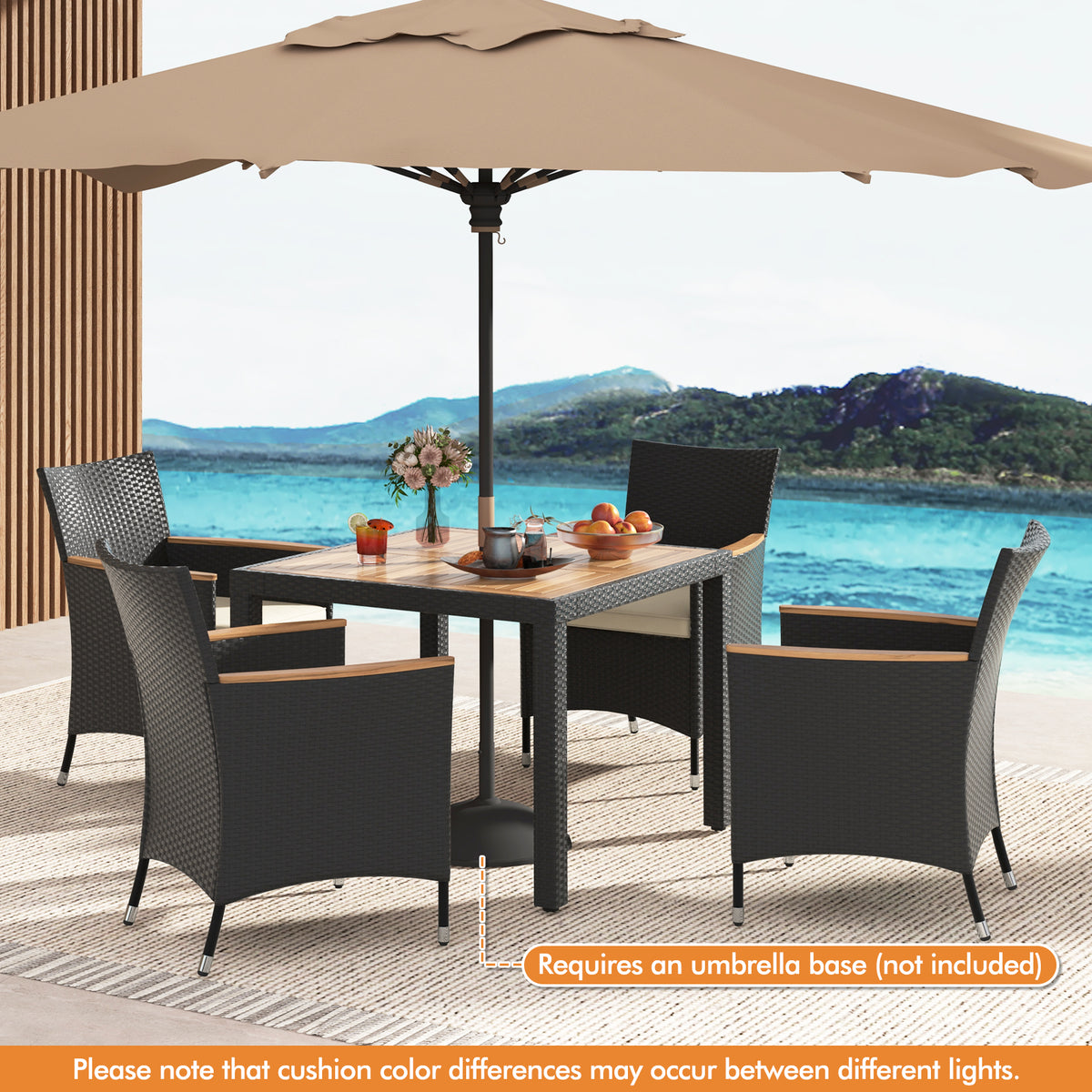 5 Pieces Patio Dining Table Set for 4 with Umbrella Hole-Brown-Patio Furniture Sets-DECOROLALA