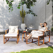 5 Pieces Patio Furniture Set PE Rattan Outdoor Conversation Set with Acacia Wood-Patio Conversation Sets-DECOROLALA