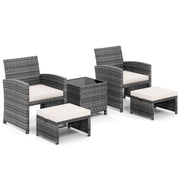 5 Pieces Patio Furniture Set PE Wicker Outdoor Lounge Chairs with 2 Ottomans-White-Outdoor Sectional Sofas-DECOROLALA
