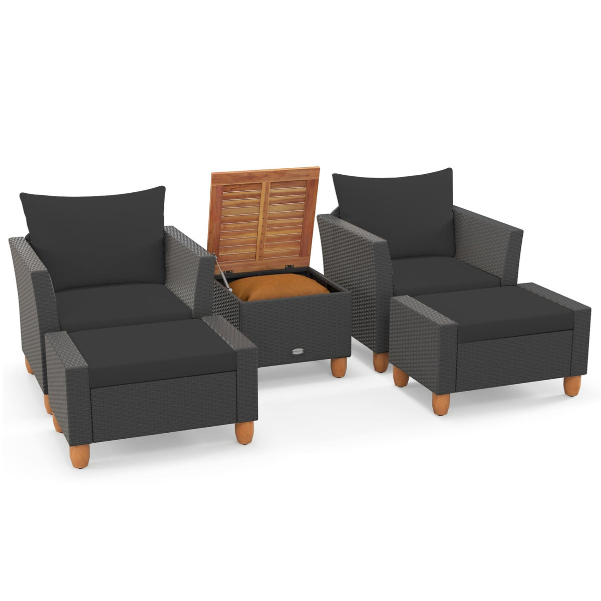 5 Pieces Patio Furniture Set with Loveseat and Armchairs for Porch-Black-Patio Conversation Sets-DECOROLALA