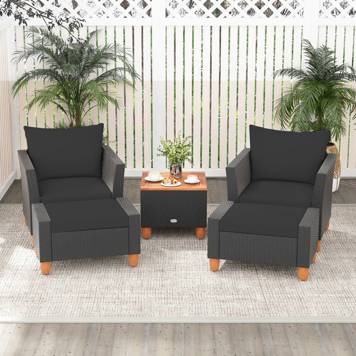 5 Pieces Patio Furniture Set with Loveseat and Armchairs for Porch-Black-Patio Conversation Sets-DECOROLALA