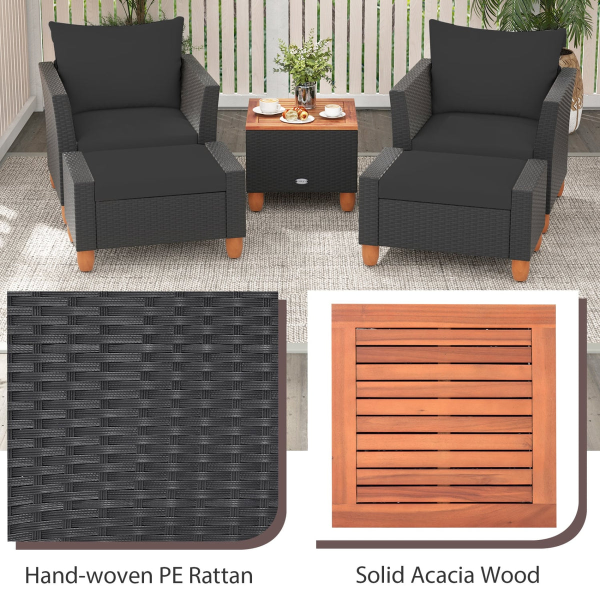 5 Pieces Patio Furniture Set with Loveseat and Armchairs for Porch-Black-Patio Conversation Sets-DECOROLALA