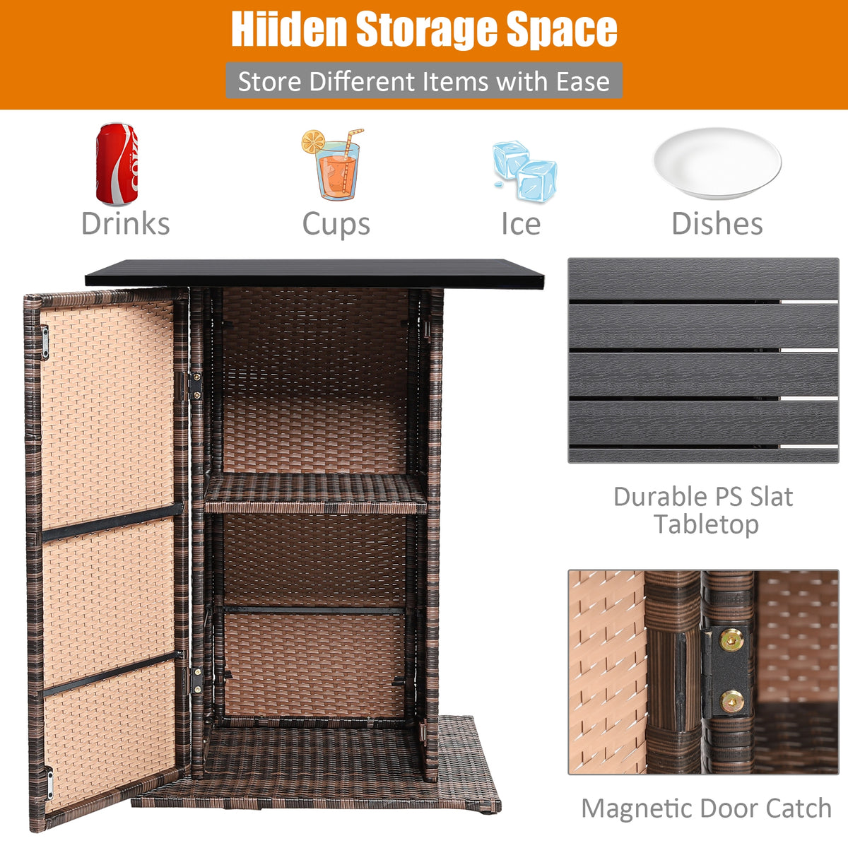 5 Pieces Patio Rattan Bar Furniture Set with Cushions and Hidden Storage Shelf-Black-Outdoor Bar Furniture-DECOROLALA