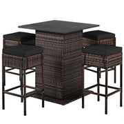 5 Pieces Patio Rattan Bar Furniture Set with Cushions and Hidden Storage Shelf-Black-Outdoor Bar Furniture-DECOROLALA