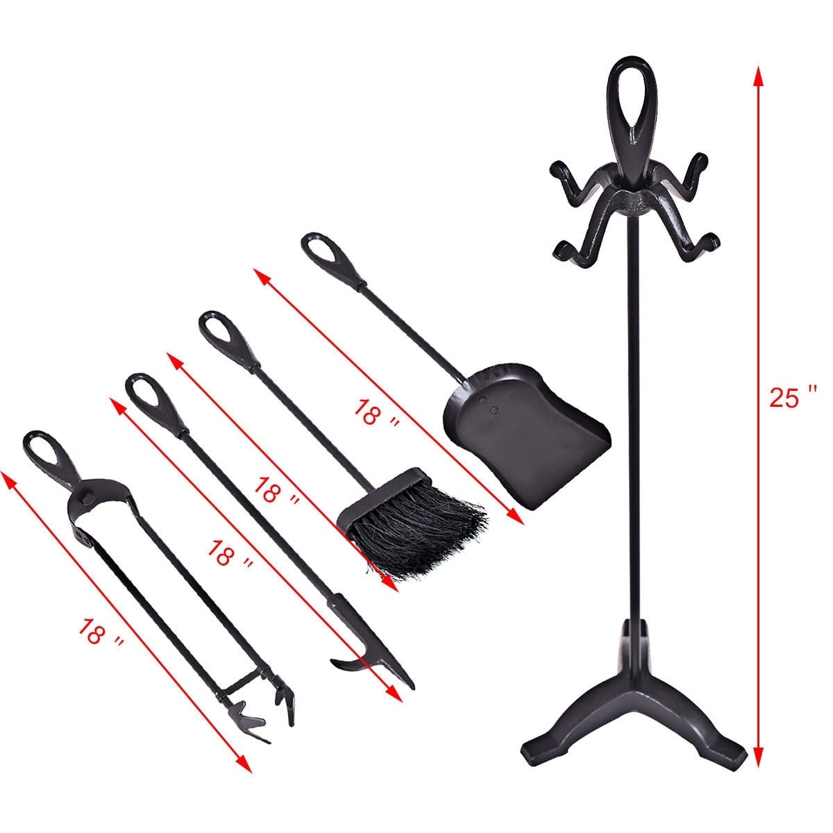 5 Pieces Rustic Heavy Duty Compact Wrought Iron Fireplace Tools Set-Fireplace Tools-DECOROLALA