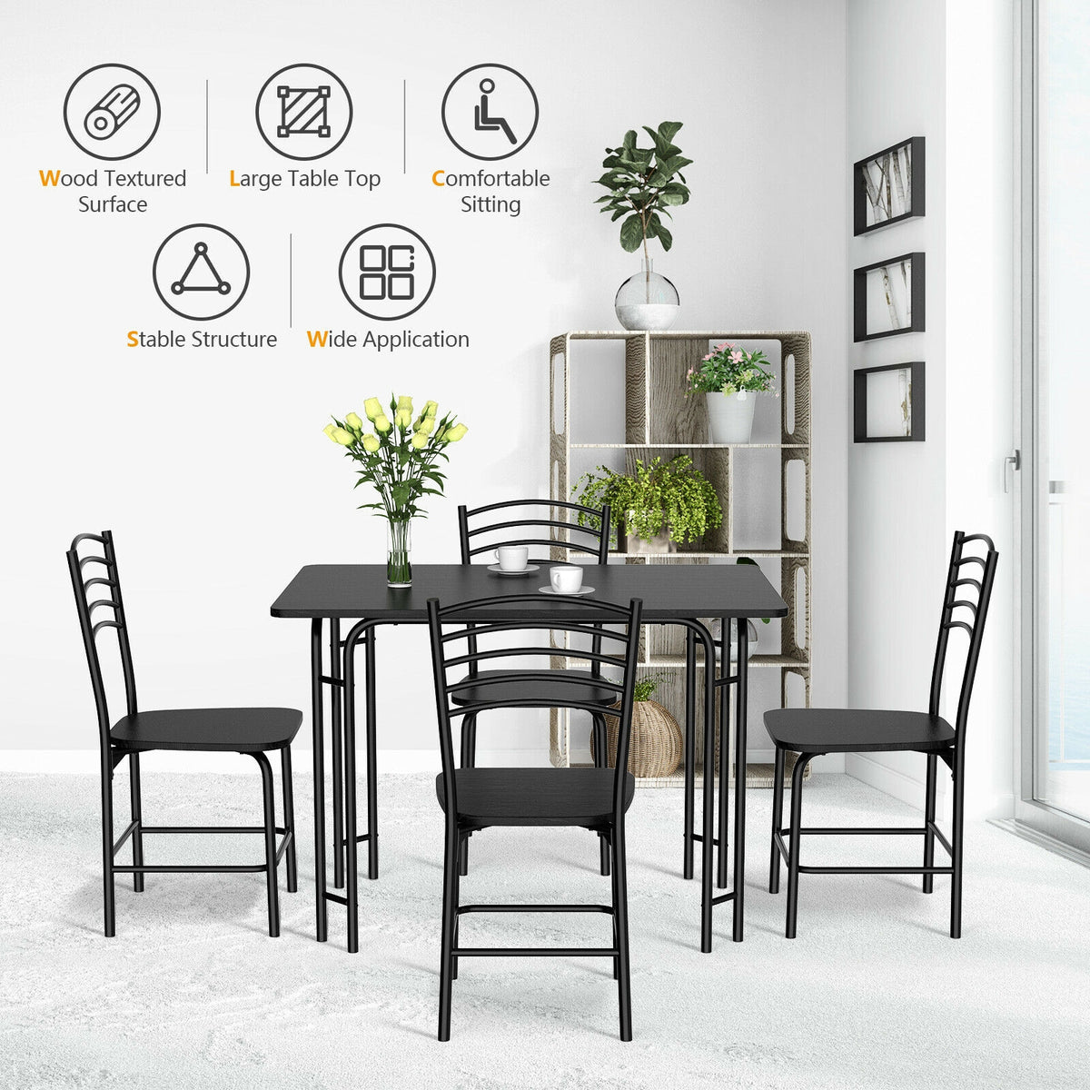5 Pieces Wood Rectangular Dining Table Set – DECOROLALA