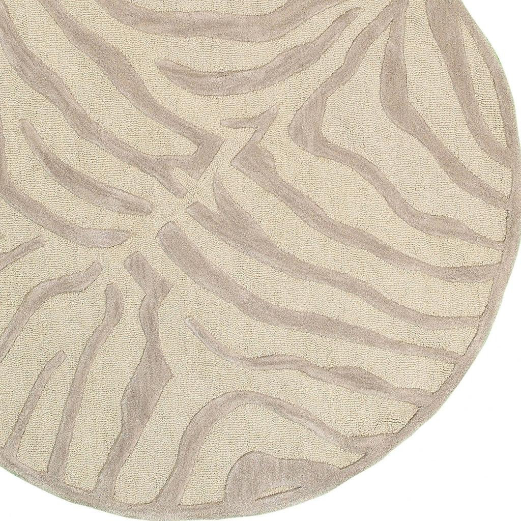 5' Round Taupe Zebra Pattern Area Rug-Area Rugs-DECOROLALA