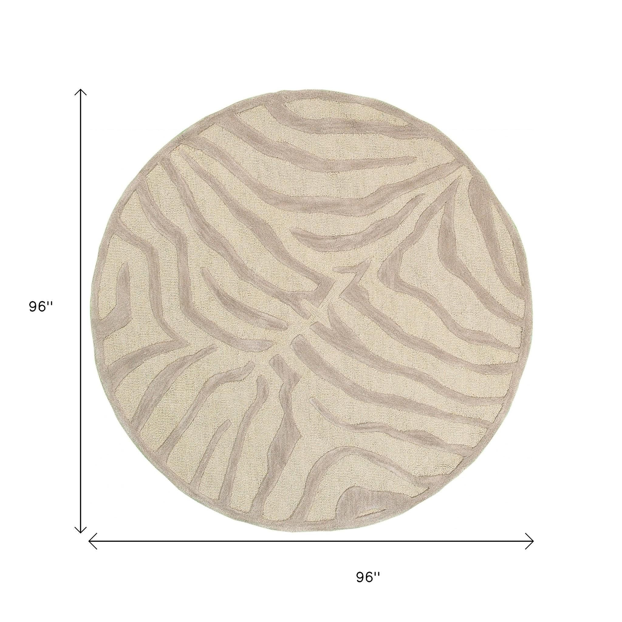 5' Round Taupe Zebra Pattern Area Rug-Area Rugs-DECOROLALA