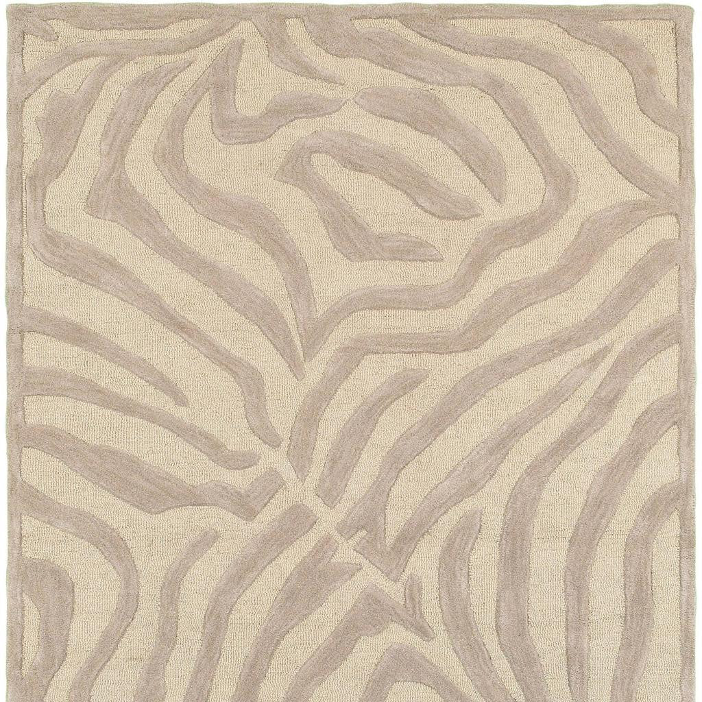 5' Round Taupe Zebra Pattern Area Rug-Area Rugs-DECOROLALA