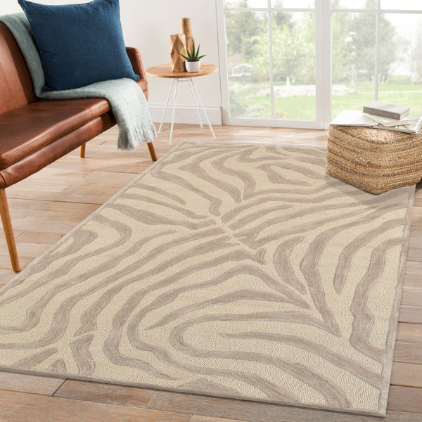 5' Round Taupe Zebra Pattern Area Rug-Area Rugs-DECOROLALA