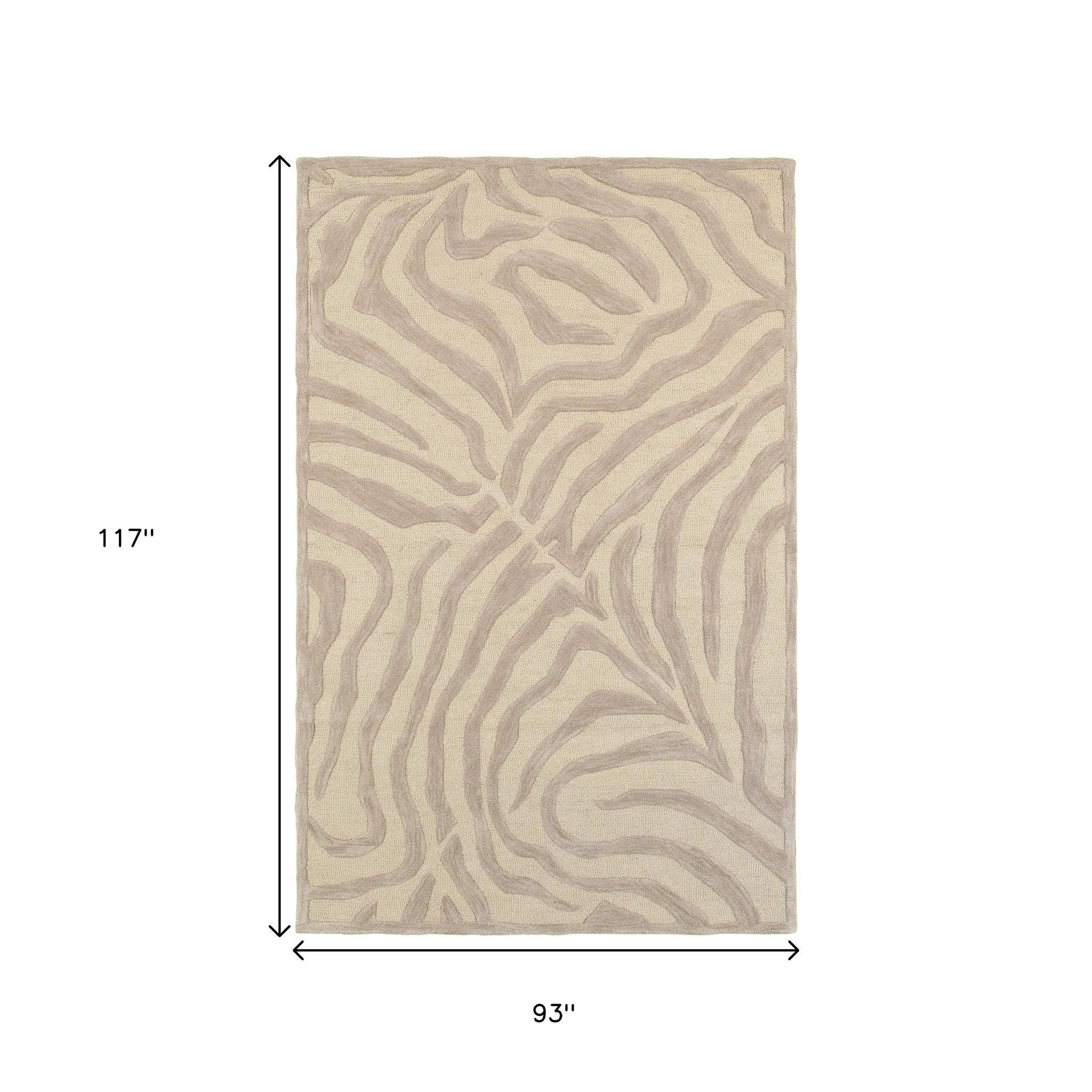 5' Round Taupe Zebra Pattern Area Rug-Area Rugs-DECOROLALA