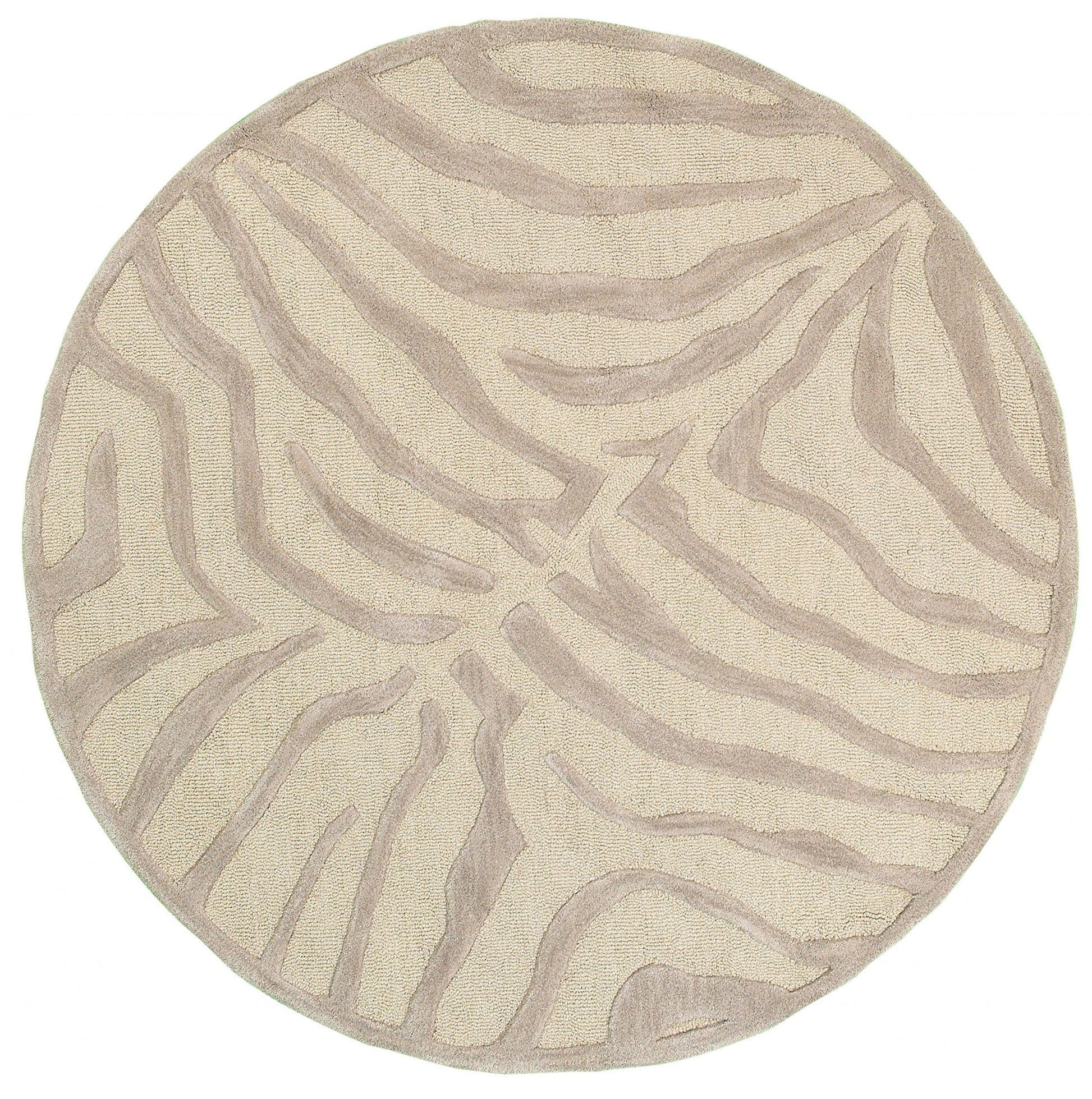 5' Round Taupe Zebra Pattern Area Rug-Area Rugs-DECOROLALA