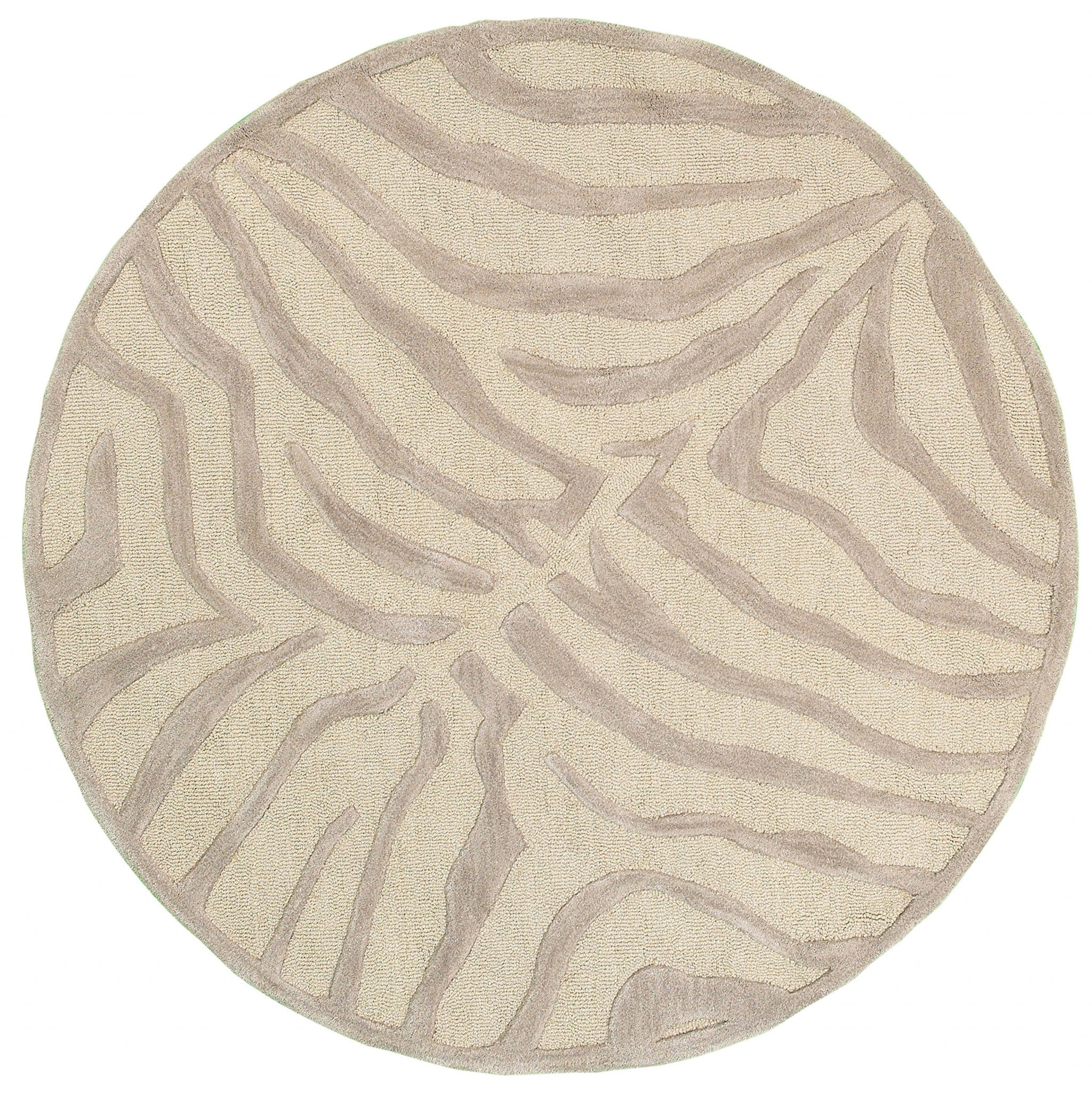 5' Round Taupe Zebra Pattern Area Rug-Area Rugs-DECOROLALA