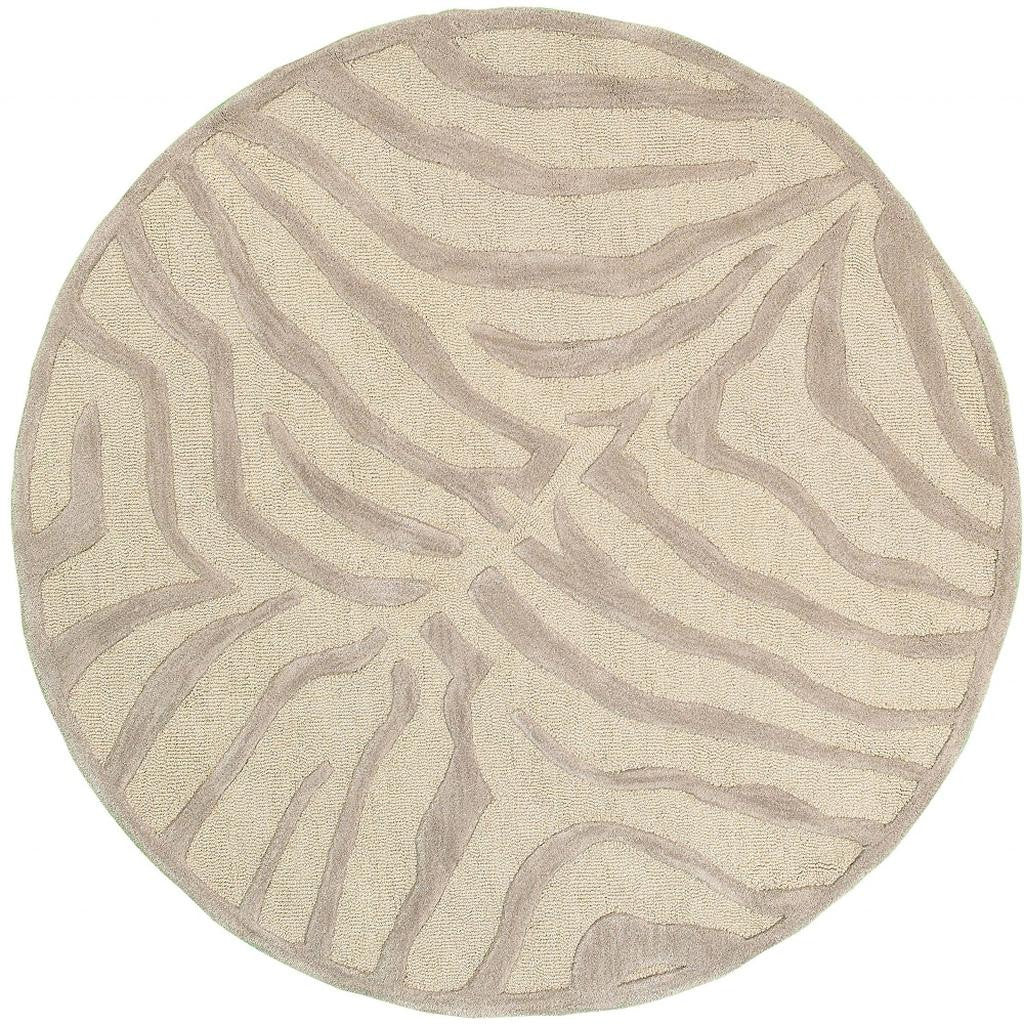 5' Round Taupe Zebra Pattern Area Rug-Area Rugs-DECOROLALA