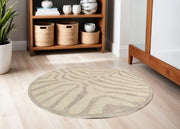 5' Round Taupe Zebra Pattern Area Rug-Area Rugs-DECOROLALA