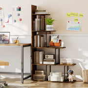 5-Tier 62 Inch Tall Stepped Bookshelf with Heavy Duty Metal Frame-Rustic Brown-Bookcases-DECOROLALA