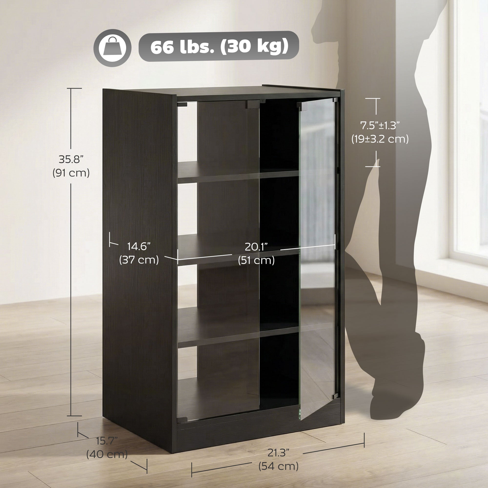 5-Tier AV Media Stand with Glass Doors - Distressed Black-Home Furnishings > Storage & Organization > Storage Cabinets-DECOROLALA