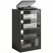 5-Tier AV Media Stand with Glass Doors - Distressed Black-Home Furnishings > Storage & Organization > Storage Cabinets-DECOROLALA