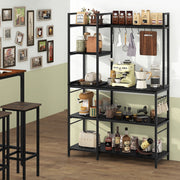5-Tier Bakers Rack with Power Outlets and 10 S-Shaped Hooks-Black-Baker’s Racks-DECOROLALA