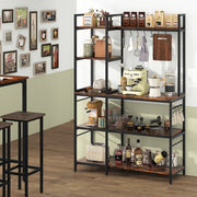 5-Tier Bakers Rack with Power Outlets and 10 S-Shaped Hooks-Rustic Brown-Baker’s Racks-DECOROLALA