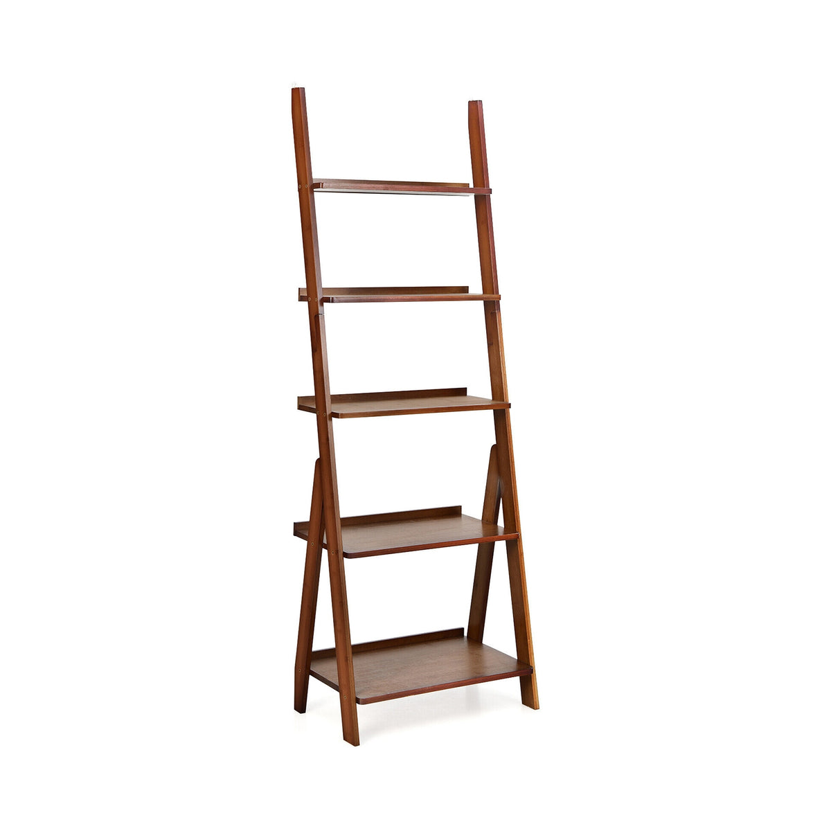 5-Tier Bamboo Ladder Shelf for Home Use-Brown-Bookcases-DECOROLALA