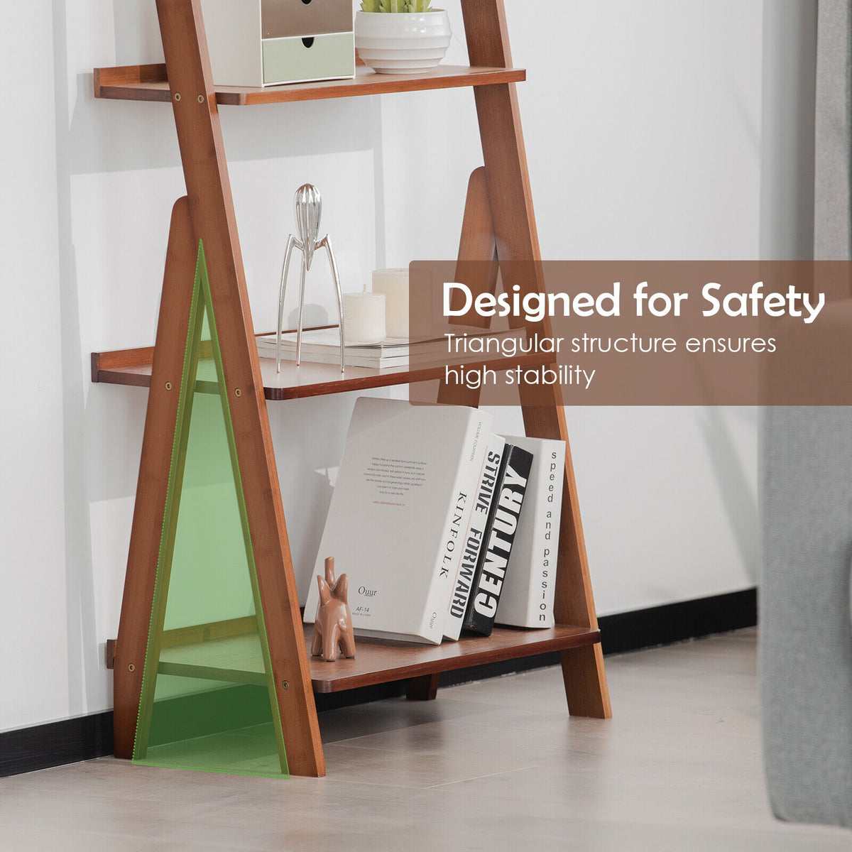5-Tier Bamboo Ladder Shelf for Home Use-Brown-Bookcases-DECOROLALA