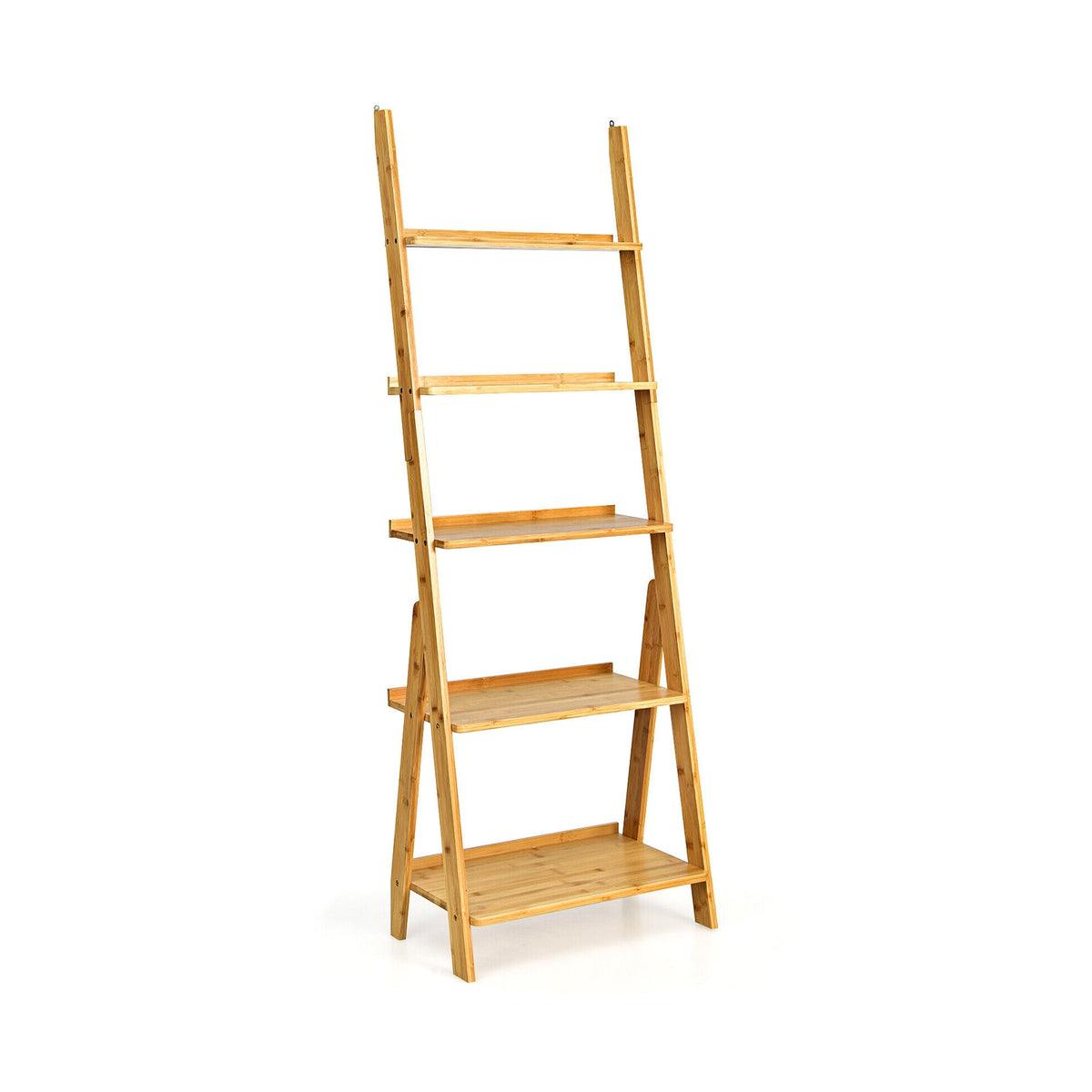 5-Tier Bamboo Ladder Shelf for Home Use-Natural-Bookcases-DECOROLALA