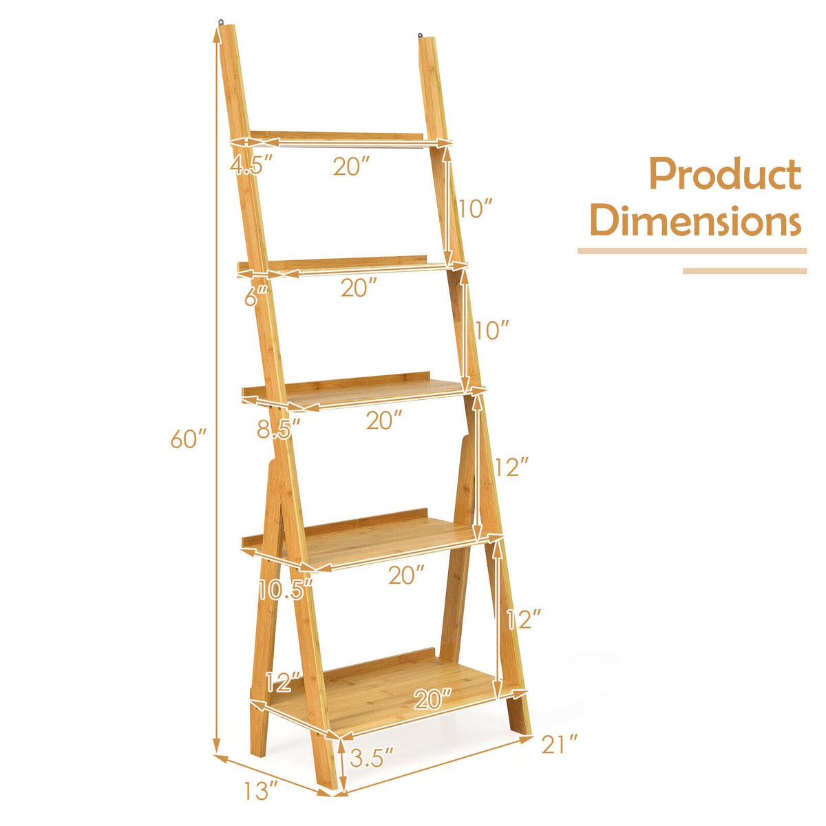 5-Tier Bamboo Ladder Shelf for Home Use-Natural-Bookcases-DECOROLALA