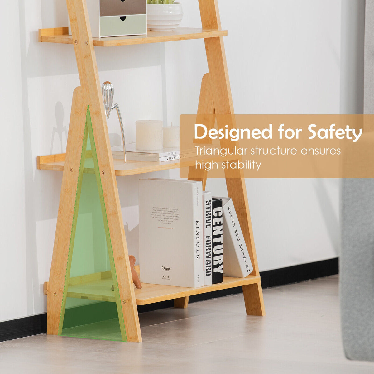 5-Tier Bamboo Ladder Shelf for Home Use-Natural-Bookcases-DECOROLALA