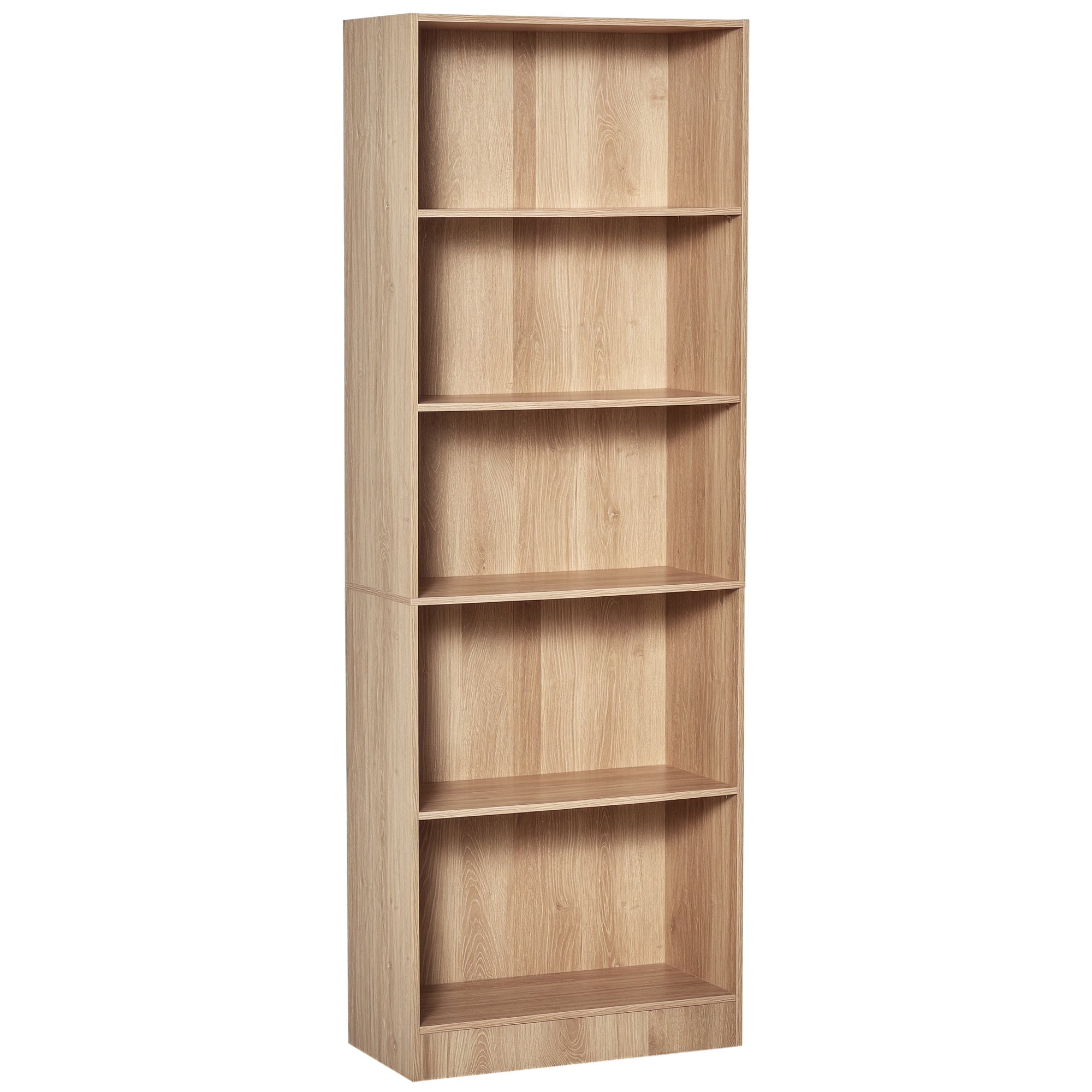 5-Tier Bookcase with Adjustable Shelves - Natural Wood 69"H-Home Furnishings > Storage & Organization > Bookshelves & Bookcases > Display Bookshelves-DECOROLALA