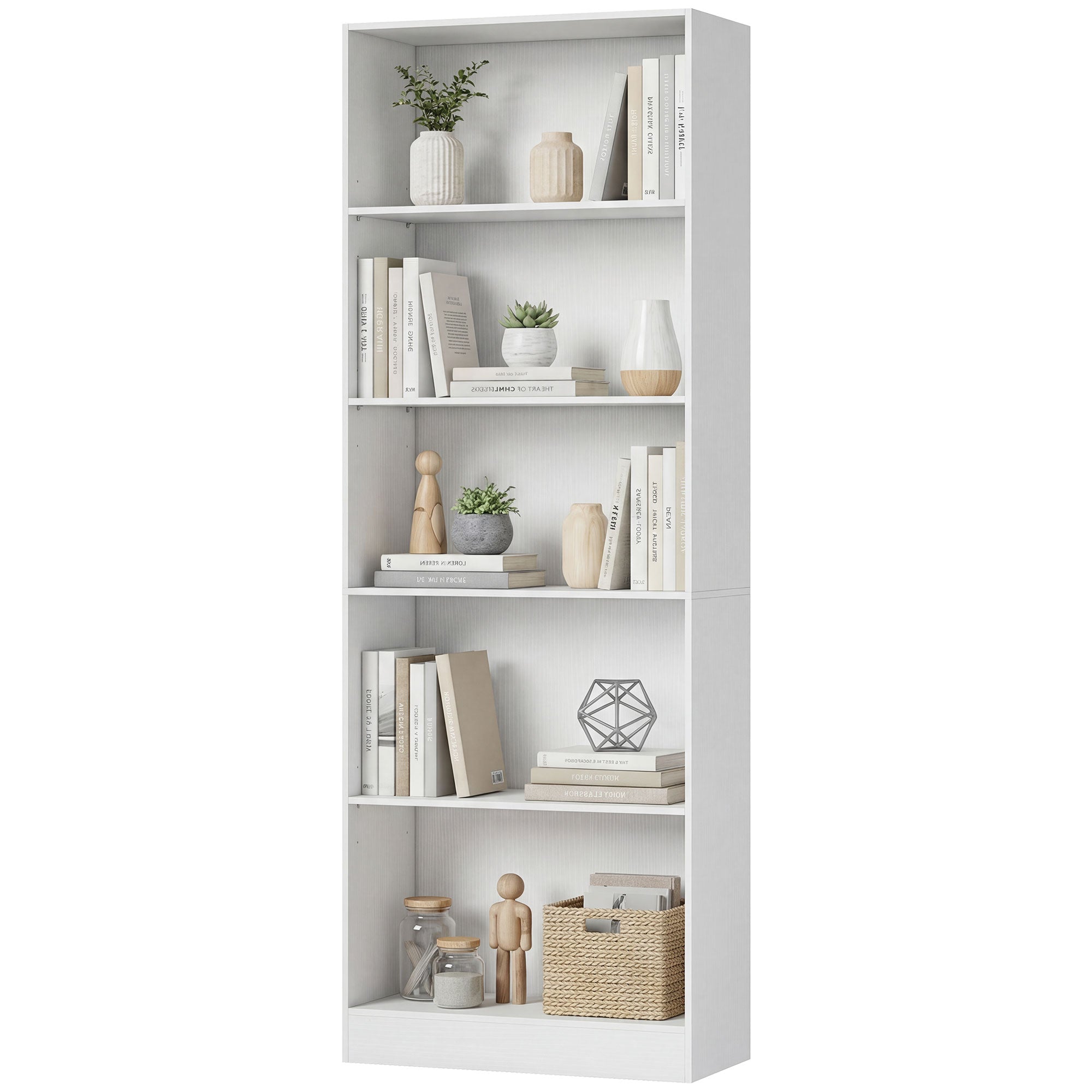 5-Tier Bookcase with Adjustable Shelves - White 69"H 24"W-Home Furnishings > Storage & Organization > Bookshelves & Bookcases > Display Bookshelves-DECOROLALA
