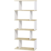 5-Tier Bookshelf, Geometric S Shaped Bookcase, Tall Narrow Display Shelf for for Living Room, Study Room, White-Home Furnishings > Storage & Organization > Bookshelves & Bookcases > Display Bookshelves-DECOROLALA