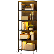 5-Tier Bookshelf with 7-Color LED Lights - Black Industrial-Home Furnishings > Storage & Organization > Bookshelves & Bookcases > Display Bookshelves-DECOROLALA