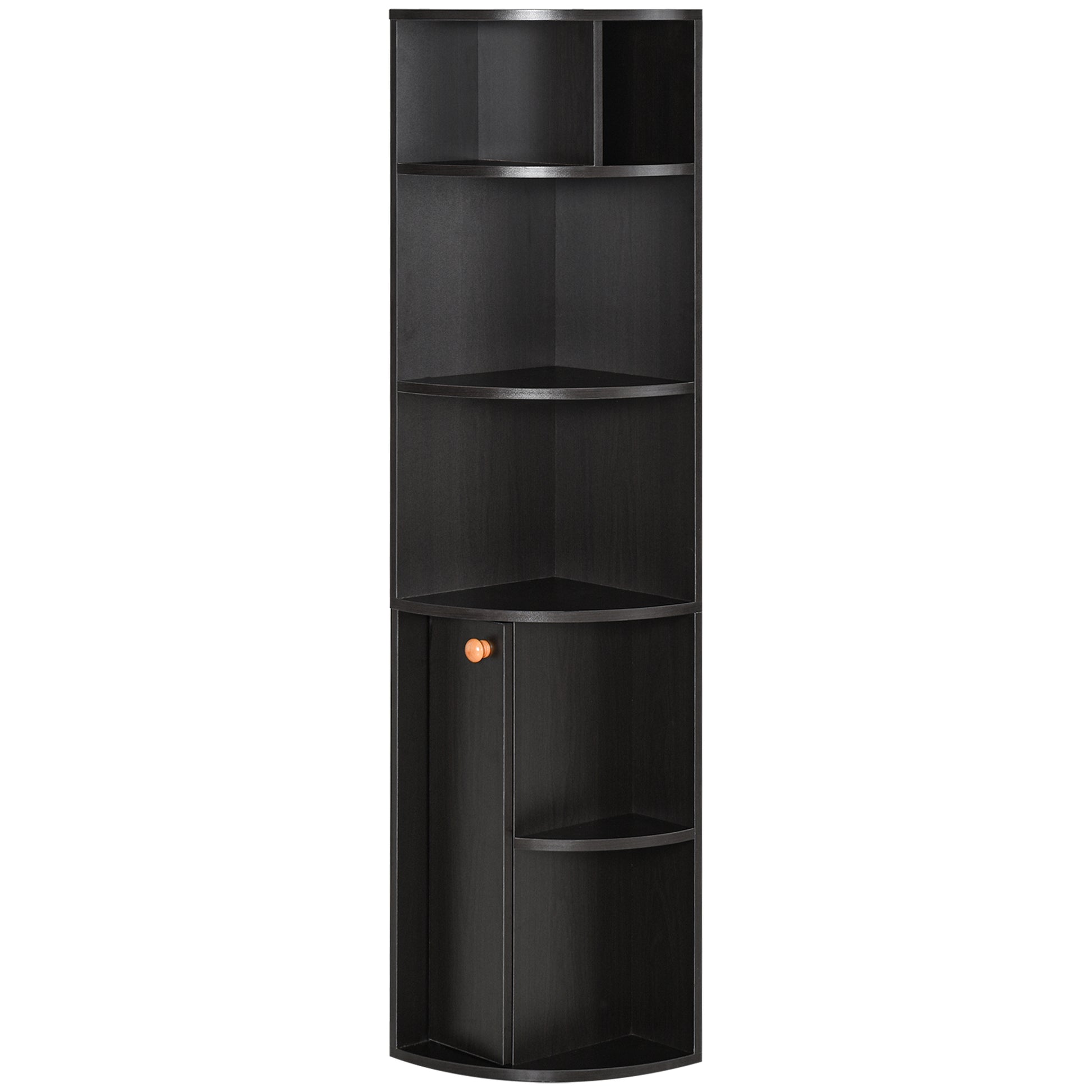 5-Tier Corner Bookcase, Storage Bookshelf, Freestanding Display Shelves with Open Compartments and Cabinet for Home Office, Living Room, Study, Black-Home Furnishings > Storage & Organization > Bookshelves & Bookcases > Bookcases With Doors-DECOROLALA