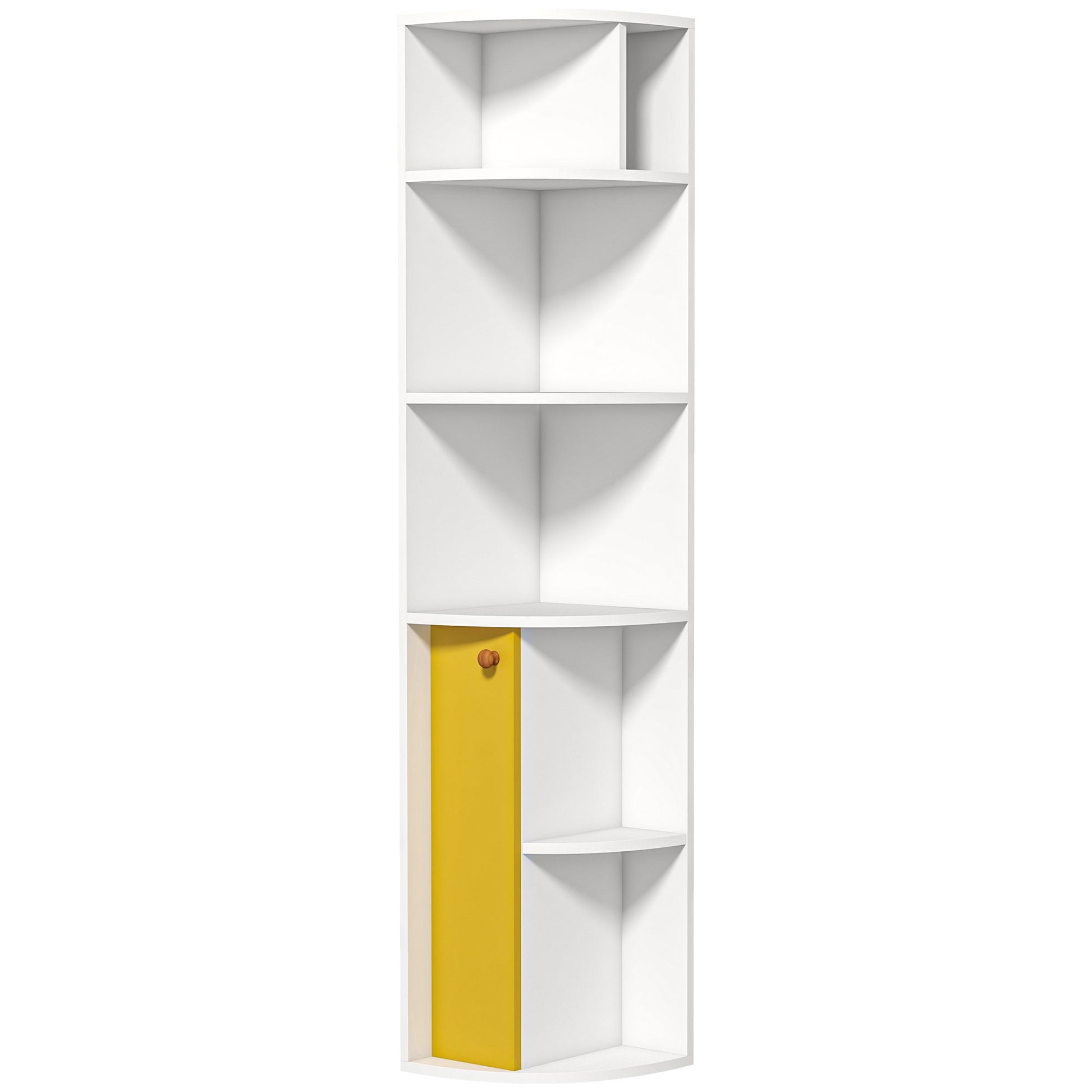 5-Tier Corner Bookcase, Storage Bookshelf, Freestanding Display Shelves with Open Compartments and Cabinet for Home Office, Living Room, Study, White-Home Furnishings > Storage & Organization > Bookshelves & Bookcases > White Bookshelves-DECOROLALA
