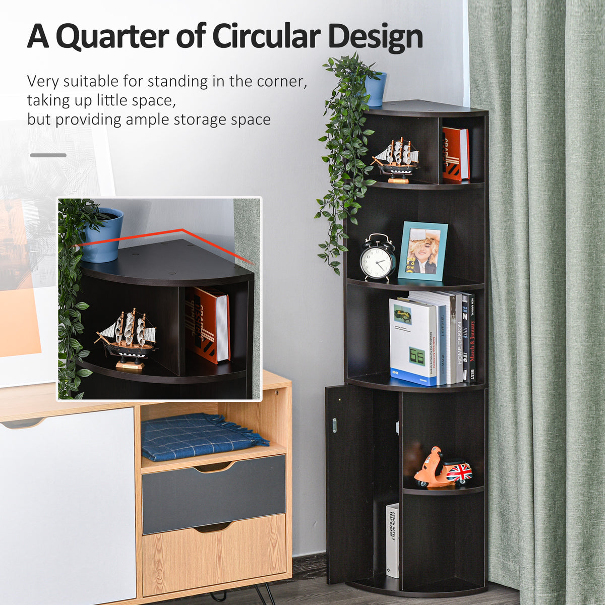 5-Tier Corner Bookcase with Cabinet - Black 58"-Home Furnishings > Storage & Organization > Bookshelves & Bookcases > Bookcases With Doors-DECOROLALA