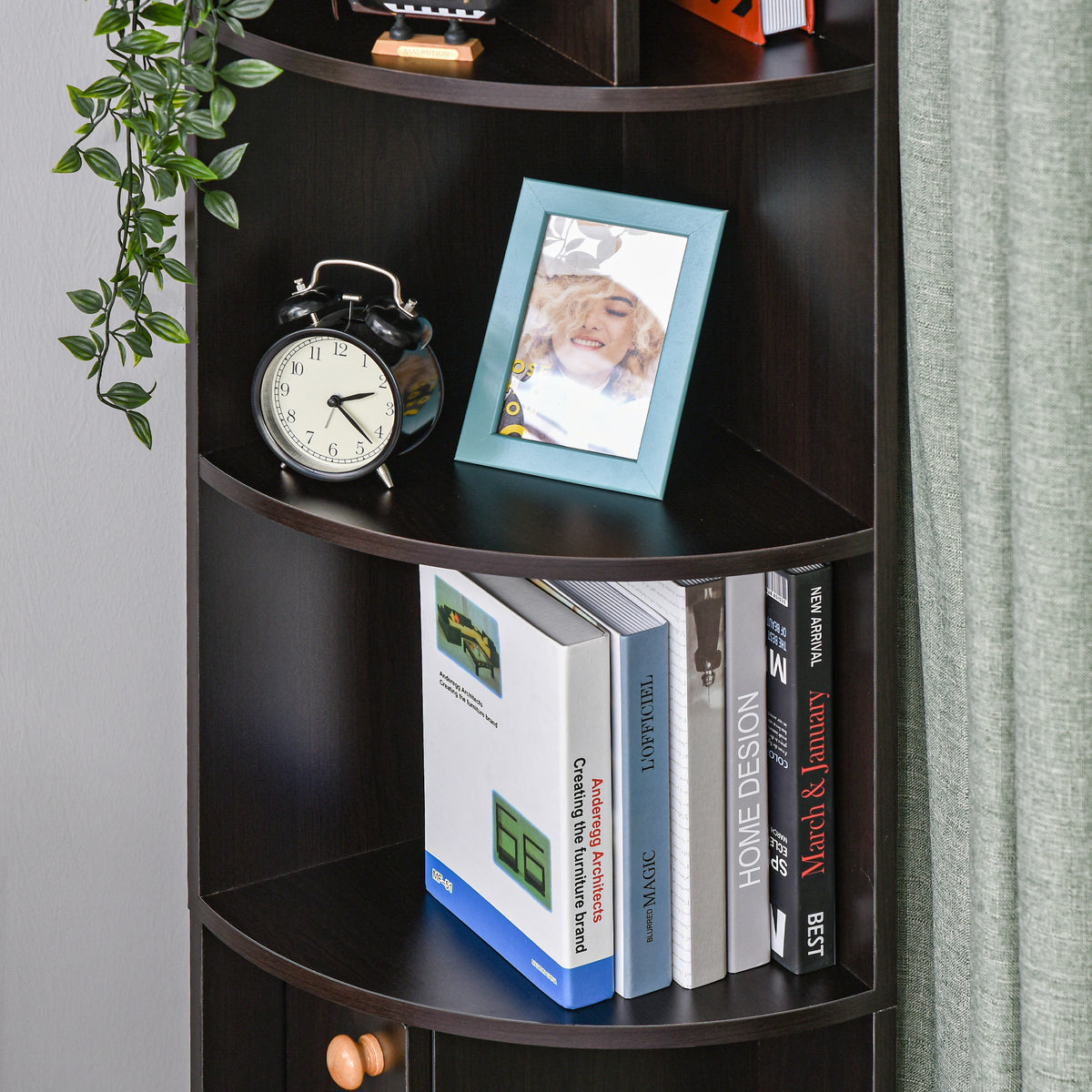 5-Tier Corner Bookcase with Cabinet - Black 58"-Home Furnishings > Storage & Organization > Bookshelves & Bookcases > Bookcases With Doors-DECOROLALA