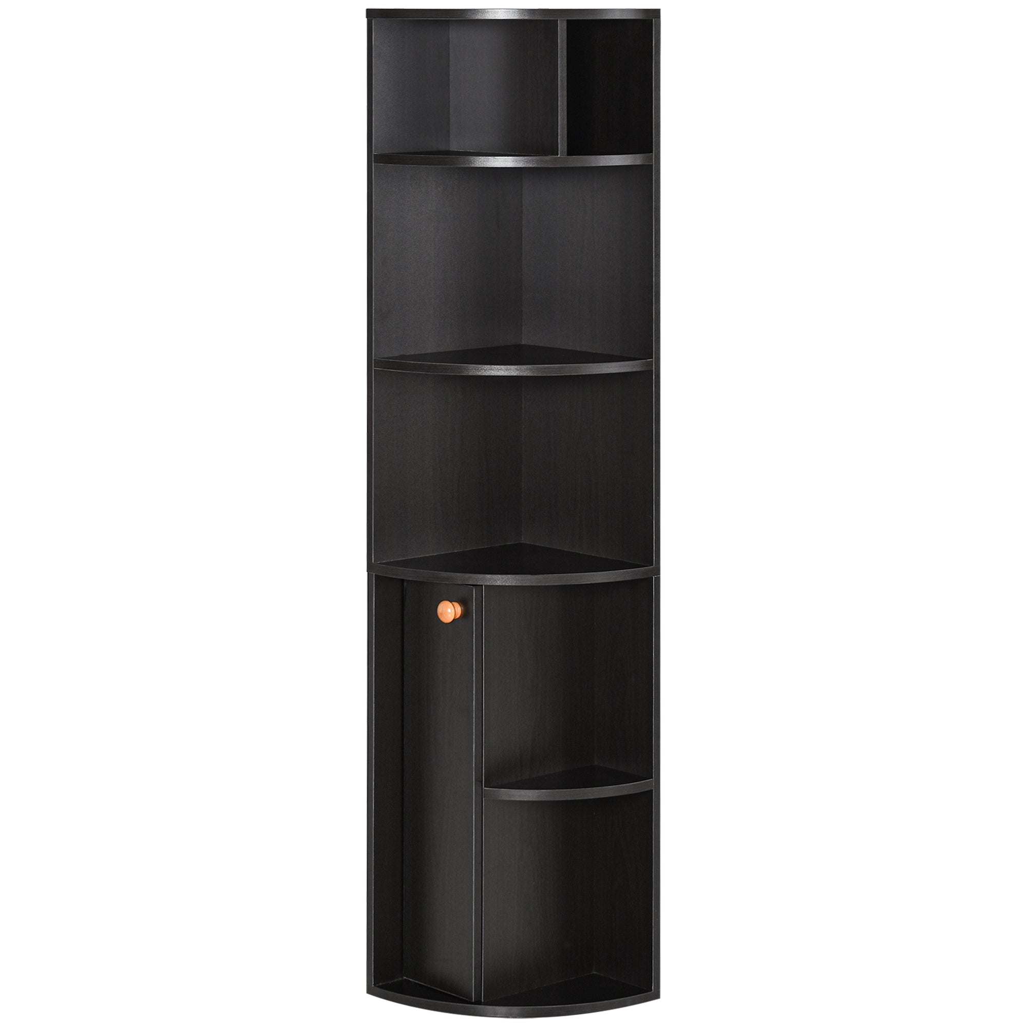 5-Tier Corner Bookcase with Cabinet - Black 58"-Home Furnishings > Storage & Organization > Bookshelves & Bookcases > Bookcases With Doors-DECOROLALA