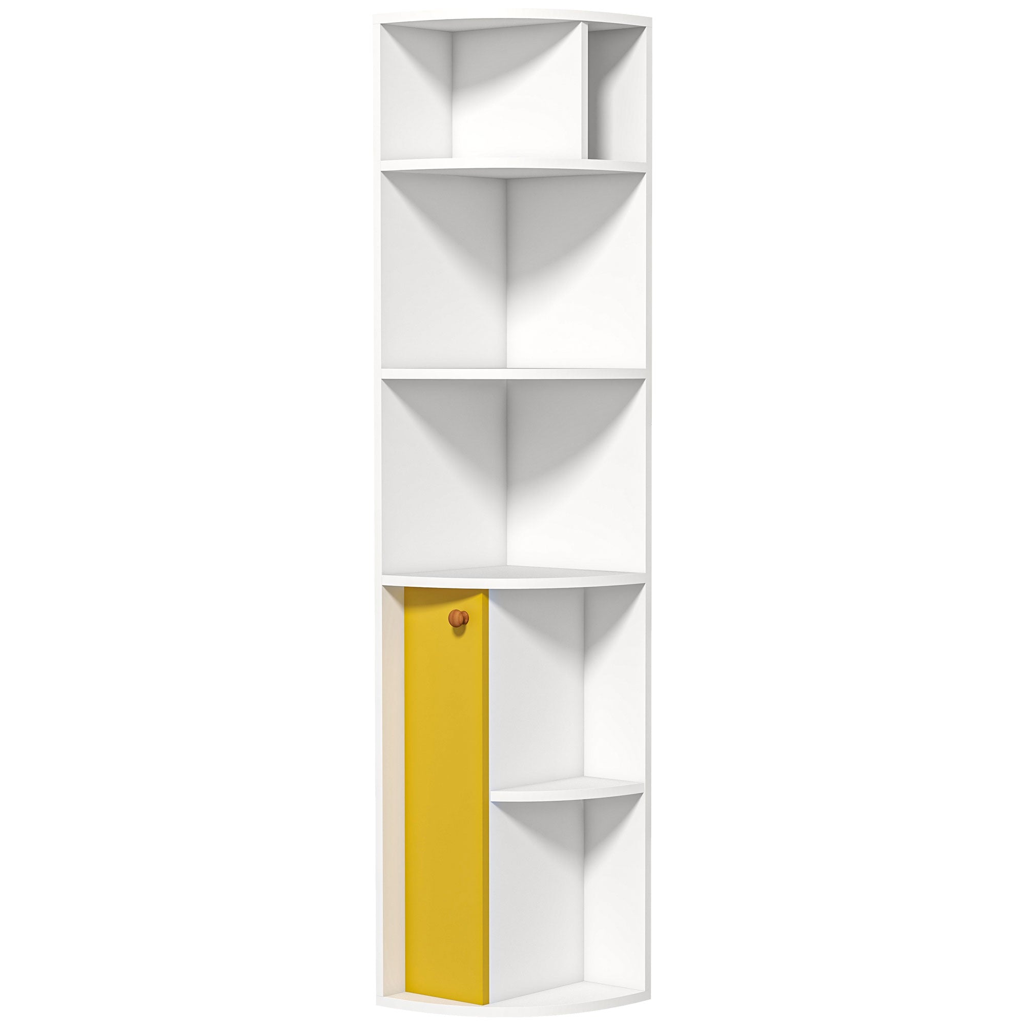 5-Tier Corner Bookcase with Cabinet - White 58" H-Home Furnishings > Storage & Organization > Bookshelves & Bookcases > White Bookshelves-DECOROLALA