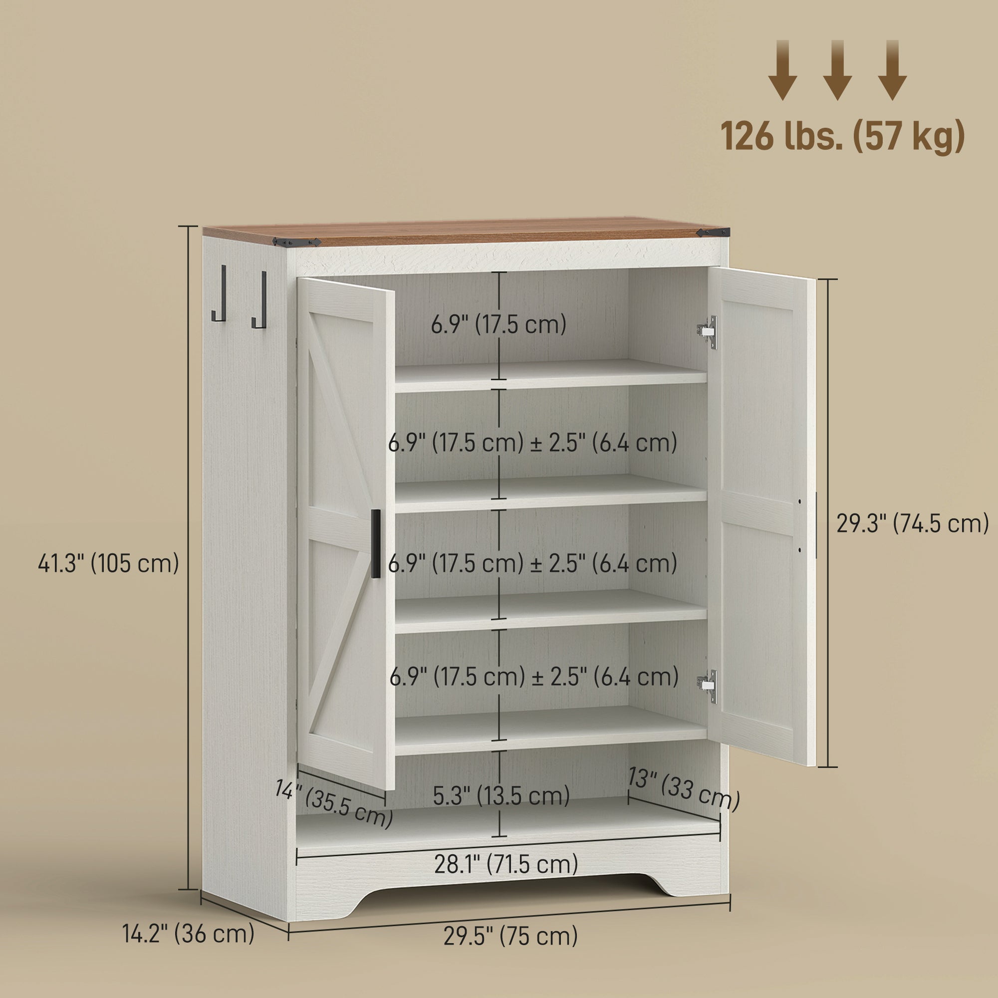 5-Tier Farmhouse Shoe Storage Cabinet - White/Brown-Home Furnishings > Storage & Organization > Shoe Storage Cabinets & Racks-DECOROLALA