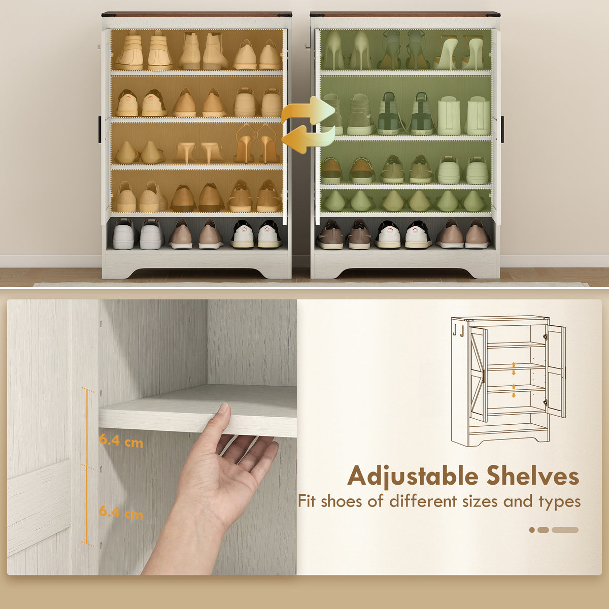 5-Tier Farmhouse Shoe Storage Cabinet - White/Brown-Home Furnishings > Storage & Organization > Shoe Storage Cabinets & Racks-DECOROLALA