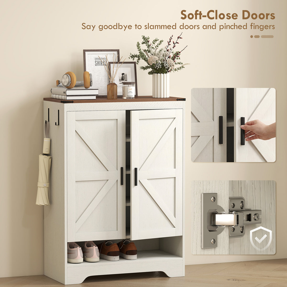 5-Tier Farmhouse Shoe Storage Cabinet - White/Brown-Home Furnishings > Storage & Organization > Shoe Storage Cabinets & Racks-DECOROLALA