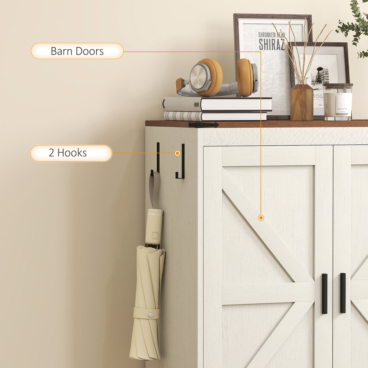 5-Tier Farmhouse Shoe Storage Cabinet - White/Brown-Home Furnishings > Storage & Organization > Shoe Storage Cabinets & Racks-DECOROLALA