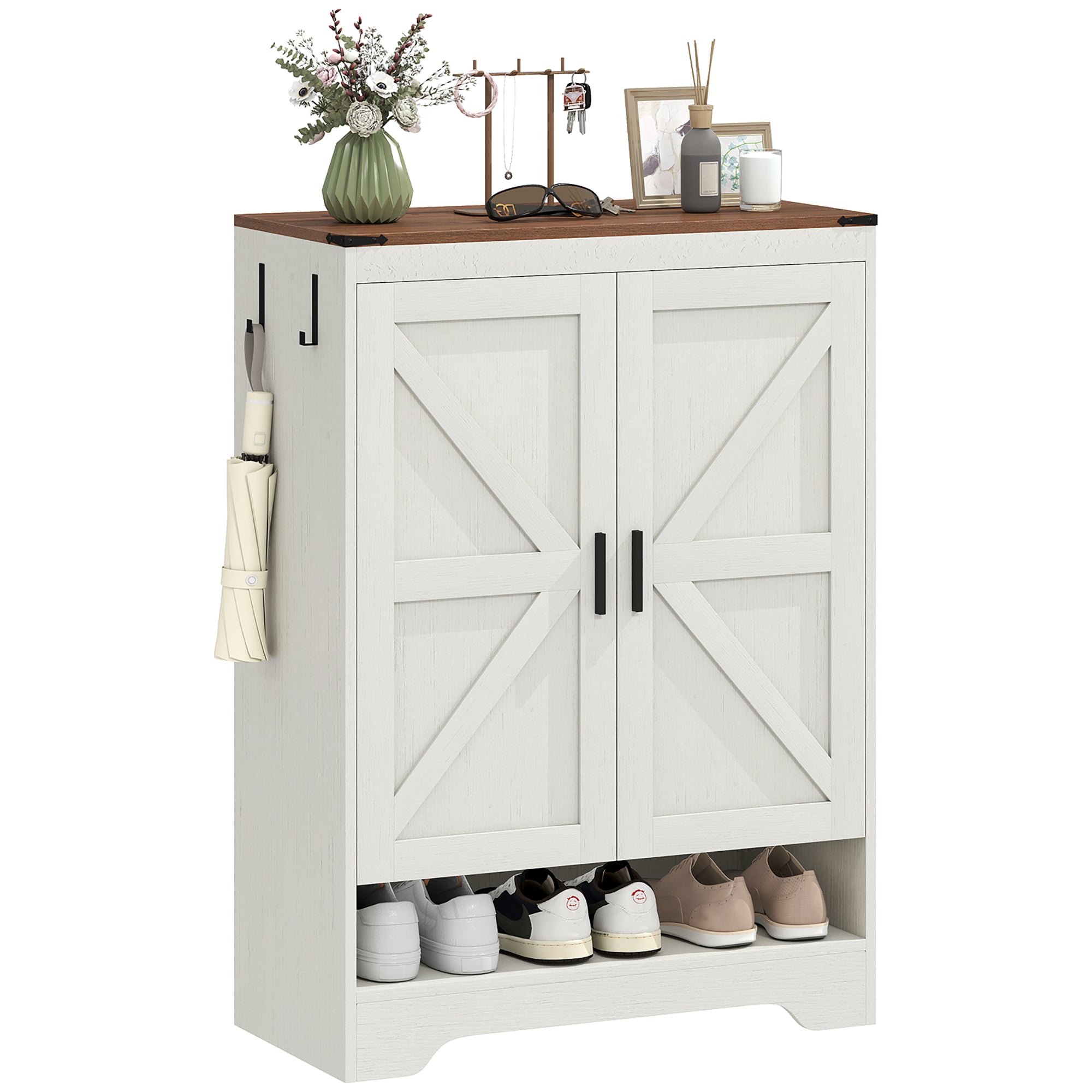 5-Tier Farmhouse Shoe Storage Cabinet - White/Brown-Home Furnishings > Storage & Organization > Shoe Storage Cabinets & Racks-DECOROLALA