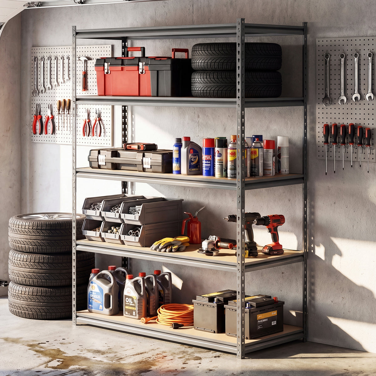 5-Tier Garage Shelving Unit 2200 LBS Metal Storage Shelves Adjustable Utility Rack for Warehouse-Set of 4-Garages-DECOROLALA