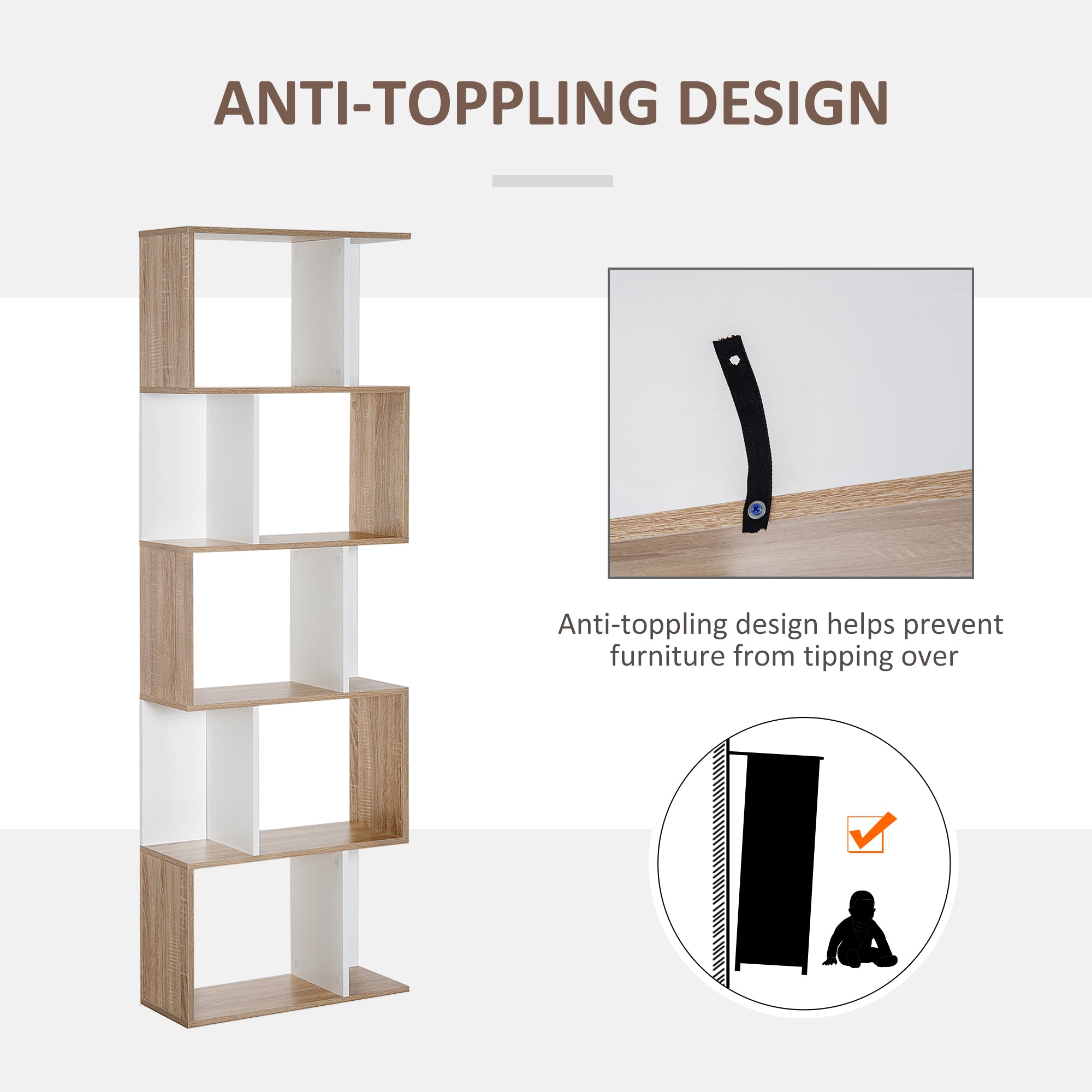 5-Tier Geometric Bookcase Display Shelf Storage Shelf Modern Room Divider Living Room Home Office Furniture, White-Home Furnishings > Storage & Organization > Bookshelves & Bookcases > Display Bookshelves-DECOROLALA