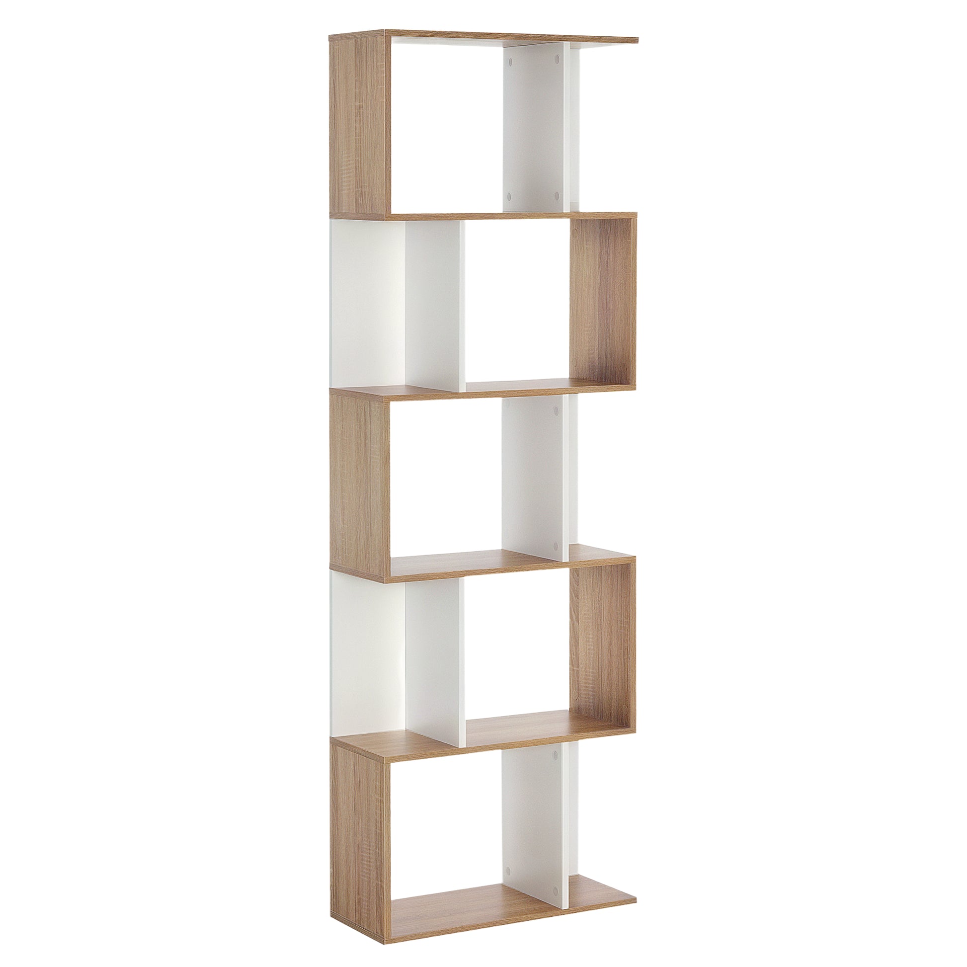 5-Tier Geometric Bookcase Display Shelf Storage Shelf Modern Room Divider Living Room Home Office Furniture, White-Home Furnishings > Storage & Organization > Bookshelves & Bookcases > Display Bookshelves-DECOROLALA